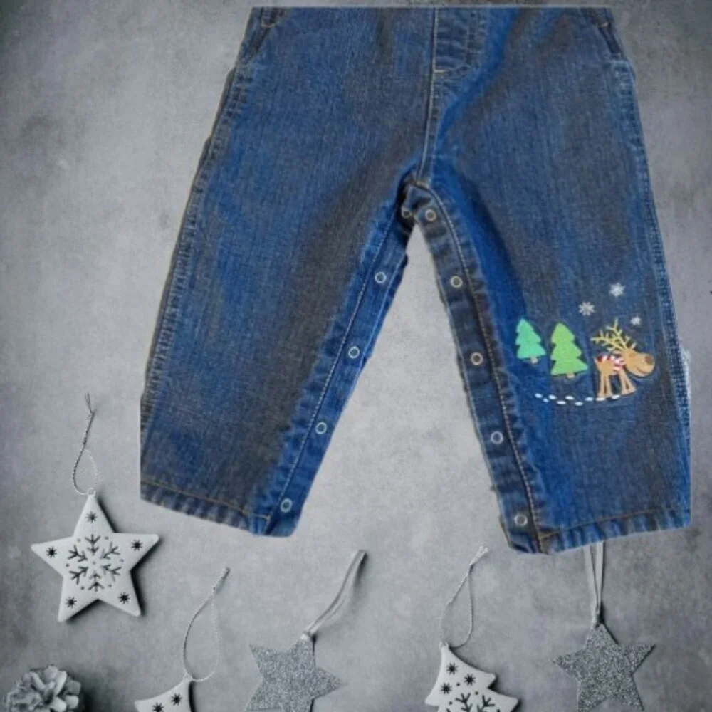 Old Navy Baby Winter Design Appliqué Jean Overalls